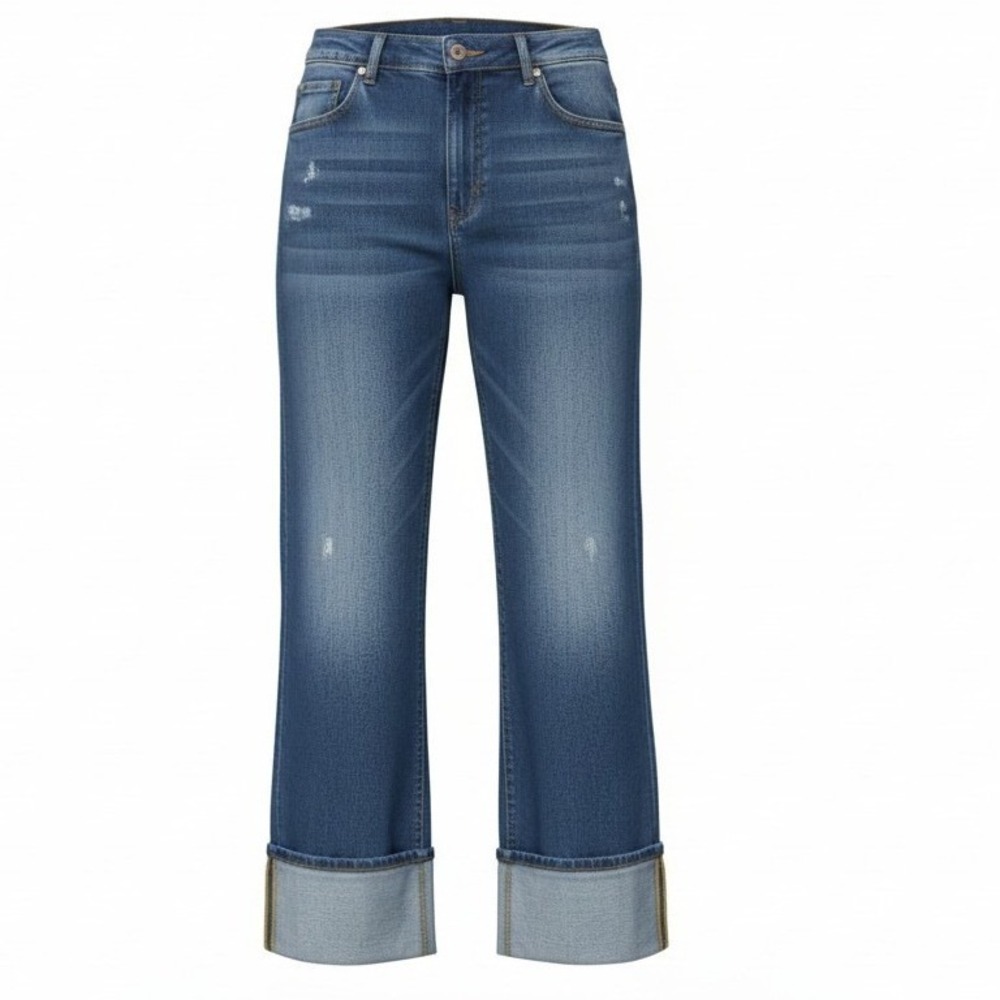 Halara Flex Denim Wide Leg Cuffed Jeans Dark Wash High Waisted XL NEW